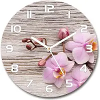 Tulup Wanduhr aus Glas 30fi Glasbild Glasuhr Gehärtetes Glas - weisse-zeiger - Orchid on wood