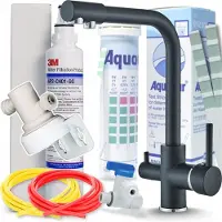 ARI 3-Wege Küchenarmatur Schwarz Chrom mit 3M AP2-C405-SG Trinkwasserfilter Untertisch Wasserfiltersystem Küche