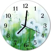 Tulup Glasuhr Wanduhr Küchenuhr Echt-Glas 30fi cm Wiese grün
