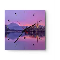 ARTTOR Wanduhr - Quadrat - Glasuhr - Landschaft Berg See Kirche - 30x30cm - Schleichendes Uhrwerk - Lautlos - zum Aufhängen bereit - Dekoration Modern - Wanddekoration aus Glas - C3AC30x30-3208