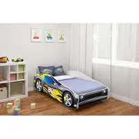 ACMA Jugendbett Kinderbett Auto-Bett Junior Cars Bett Komplett-Set mit Matratze, Lattenrost und Rausfallschutz 140x70cm - CAR-6