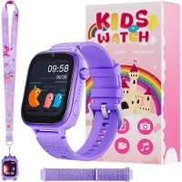 Ele eleoption 4G Kinder Smartwatch mit GPS, Telefon & Videoanruf, SOS, Kamera, Nachrichten, Schrittzähler und Schulmodus – Armbanduhr für Jungen und Mädchen (Lila)