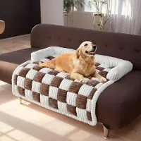 Ele eleoption （90*90cm, Dunkelbraun）Plüsch-Schachbrett-Haustierbett für Hunde und Katzen – weiches, quadratisches, kariertes Kissen, gemütliche Haustiermatratze für Ruhe und Entspannung