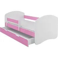 ACMA II Jugendbett Kinderbett 140x70 cm Junior-Bett Komplett-Set mit Matratze Lattenrost und Rausfallschutz Weiß / Rosa, mit Bettkasten, Kinderzimmer