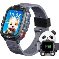 Ele eleoption (Grau) T17 4G Kinder-Smartwatch mit Videoanruf, SOS-Notruf, Sprachchat, SMS, Schulmodus, Spielen & Panda-Ladestation – Kinderuhr für Mädchen und Jungen