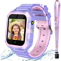 Ele eleoption (Lila) T32 4G Smartwatch für Kinder, Telefonuhr mit Kamera, Anrufannahme, Schrittzähler, SOS, GPS-Smartwatch