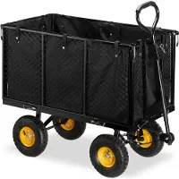 Relaxdays Gartenwagen, großer Bollerwagen mit klappabren Seitenteilen, herausnehmbare Plane mit Griffen, 500 kg, schwarz