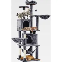 Markenlos XXL Katzenkratzbaum 175 cm deckenhoch Kratzbaum für 3-4 Katzen, Stabil Kletterbaum mit Sisal-Kratzsäulen Plattformen Korb Hängematte Plüschball, Dunkelgrau