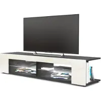 Vladon Lowboard Movie, TV-Kommode mit 4 offenen Fächern und Zierleisten, Schwarz matt/Creme Hochglanz, inkl. LED-Beleuchtung weiß (134 x 29 x 39 cm)