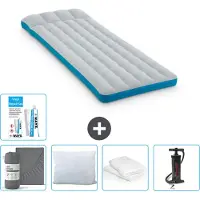 Intex Campingmatte – Französisches Bett – 72 x 189 x 20 cm – Blau – im Lieferumfang enthalten Spannbettuch - Küssen - Pumpe - Reperaturset en Kissenschutz