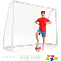 Goplus Fußballtor, 245x90x182 cm Fussballtore Outdoor mit abriebfestem Netz & bunten Kegeln, wetterfestes Fußballtor, Outdoor Torwand für Freizeit & Training, Soccertor