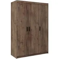 Beautysofa Drehtürenschrank ELENA 3D Eiche Lefkas mit schwarze Griffe - Kleiderschrank 130 cm mit glatten 3 Türen