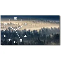 Tulup Wanduhr aus Glas – 60x30 cm - Glasbild - Glasuhr - Gehärtetes Glas - weisse-zeiger - den Wald Nebel über