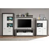 IMV Etero Wohnwand 350cm dark concret / weiß Hochglanz Vitrine Modern Glasfront