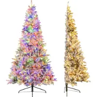 Northix 210 cm großer, beleuchteter, halber künstlicher Weihnachtsbaum, schneebedeckt