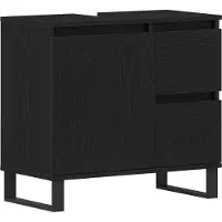 vidaXL Waschbeckenschrank mit Tür Schwarz Eichen-Optik 65 x 33 x 60 cm