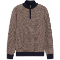 Bugatti Troyer "Regular Fit", Herren, Gr. XXL, 390, marine, Strick, 100% Baumwolle, Strukturmuster, regular fit, ohne Ausschnitt, Pullover Troyer, mit drei-farbiger Struktur