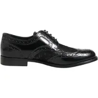 Dolce&Gabbana Schwarze Leder Blumen-Spitzenformelle Schuhe