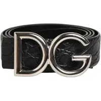 Dolce&Gabbana Schwarzer Exotischer Leder-Gürtel mit DG-Logo-Schnalle