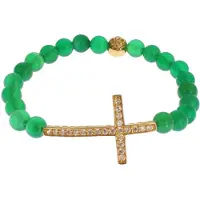 Nialaya Jade Stein Gold CZ Kreuz 925 Silberarmband