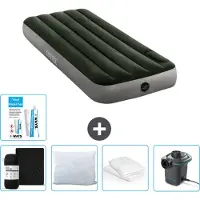 Intex Luftbett - 1 Person - 76 x 191 x 25 cm - Grün - Spannbettuch - Küssen - Pumpe - Reperaturset en Kissenschutz