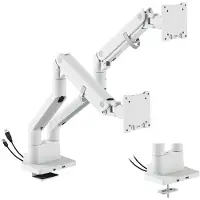 Dutzo Monitorarm für 2 Monitore (27" - 45") - Heavy Duty Deluxe mit USB A- und C-Anschlüssen - Weiß