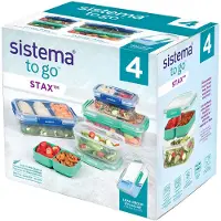 Sistema Brotdosen - 4er-Pack - 1 L/2.2 L - Stax To Go - Blau/Tür - - One Size - Brotdosen