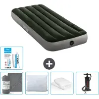 Intex Luftbett - 1 Person - 76 x 191 x 25 cm - Grün - Spannbettuch - Küssen - Pumpe - Reperaturset en Kissenschutz