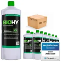 BiOHY Bodenreiniger (12x1l Flasche) | Konzentrat für alle Reinigungsgeräte und alle Hartböden | Angenehmer Geruch und streifenfreie Reinigung