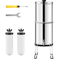 SucceBuy Schwerkraft-Wasserfiltersystem, 2,25 G 304 Edelstahl-Wasserfiltersystem für die Arbeitsplatte, reduziert Blei und bis zu 99 % Chlor, mit 2 Keramik-Kohlefiltern, Zapfhahn und Ständer