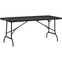 SUCCESS COURIER Klappbarer Gartentisch, Stahl-HDPE, 180x75,5x73 cm, 6 Pers., Dunkelgrau – Holzoptik-Platte, kein Aufbau, Tragegriff