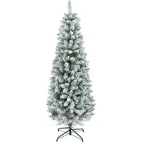 Slyrun Künstlicher Weihnachtsbaum, schlanke Form, Kunstschnee, dreiteilig, flammhemmend, Metallfuß, 180 cm, Grün