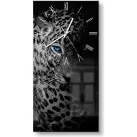 DEQORI Glasuhr 30x60 cm Römisch 'Leopard mit blauen Augen' Wanduhr Glas Uhr Design leise