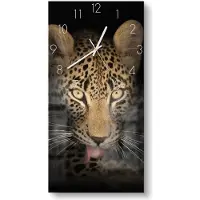 DEQORI Glasuhr 30x60 cm Zahlen 'Schattenraubkatze' Wanduhr Glas Uhr Design leise Küchenuhr