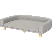 SUGIFT Hundebett Kiefernholzbeine, Hundesofa für große Hunde, Haustiersofa gepolstert, Grau | abnehmbares Kissen | bis 30 kg | 98 x 67 x 25 cm