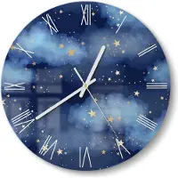 DEQORI Glasuhr Ø30 cm Römisch 'Sternenhimmel und Wolken' Wanduhr Glas Uhr Design leise