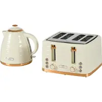 Dopwii 2-in-1 Toaster- und Wasserkocher-Set, 7 Bräunungsstufen, Auftau- und Aufwärmfunktion, Beige