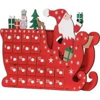 Slyrun Wiederverwendbarer Adventskalender Weihnachtsmann Schlitten 24 Fächer 22,5x8x36 cm Rot Weihnachtsdekoration