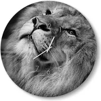 DEQORI Glasuhr Ø50 cm Zahlen 'Der König der Tiere' Wanduhr Glas Uhr Design leise