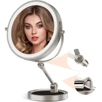 Welikera 22,9 cm Beleuchteter Make-up-Spiegel mit 1x/10x Vergrößerung, Wiederaufladbar, Höhenverstellbar, 3 Farbtemperaturen, 360° drehbar, Nickel