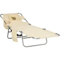 Dopwii Gartenliege, Liegestuhl mit gepolsterter Gesichtsöffnung, Massage-Liege für draußen, Seitentasche, Stoff, Metall, Beige