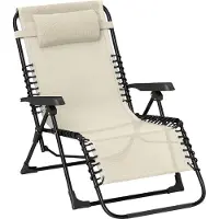 Dopwii Sonnenliege klappbar Gartenliege mit Kopfkissen, 5-Fach verstellbare Rückenlehne bis 120 kg belastbar Beige
