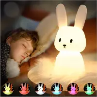 Welikera Bunny Silikon Nachtlicht Kinder, mit 7 Lichtwechsel & Tap Control & Timing Funktion 1200mAh
