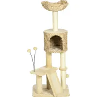 Welikera Kratzbaum mit Katzenhöhle, Liegeplattform, Spielball, 45x40x116cm, Braun/Beige