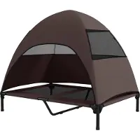 Welikera Hundeliege Outdoor mit Dach, Erhöhtes Hundebett für Große Hunde, 106 x 76 x 99 cm, Kaffee