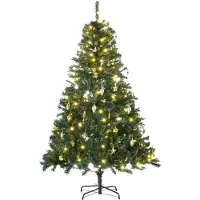 Dopwii Künstlicher Weihnachtsbaum 180 cm künstlich Tannenbaum mit LED Beleuchtung, Kugeln, Christbaum mit 745 Spitzen, Weihnachtsdeko inkl. Metallständer für Drinnen