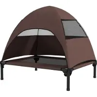 Slyrun Erhöhtes Outdoor-Hundebett mit Dach für mittelgroße Hunde, 76x61x71cm, Kaffee - Wasserdicht, Atmungsaktiv, Komfortabler Schlafplatz