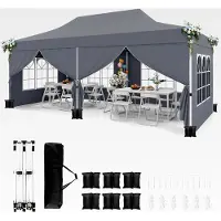 Markenlos Pavillon 3x6m, Faltpavillon mit 6 Seitenwänden und 6 Sandsäcken, wasserdicht und stabil, winterfest, UV-Schutz 50+, Partyzelt mit Tragetasche für Garten, Hauspartys und Hochzeiten (Grau)