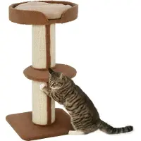 Welikera Kratzbaum 91 cm Katzenturm mit Sisalstämme, Plattform, Kissen mehrstöckiger Katzenkratzbaum, Kletterbaum, für mittelgroße Katzen, Hellbraun