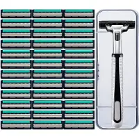 Dopwii Manueller Herrenrasierer,Nassrasierer mit 3 Lagen Klinge mit Aloe Vera und rutschfestem，36 Klingen 1 Messerhalter 1 Messerhalterbox